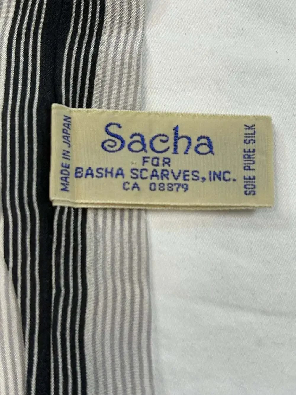 Vintage Sacha Silk Skinny Scarf Or Hair Accessory Made In Japan Gray &Black